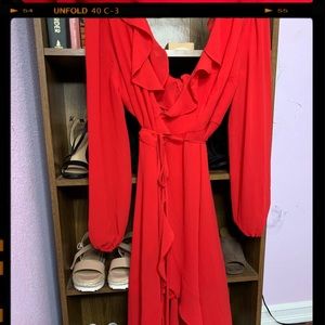Red Midi Wrap Dress